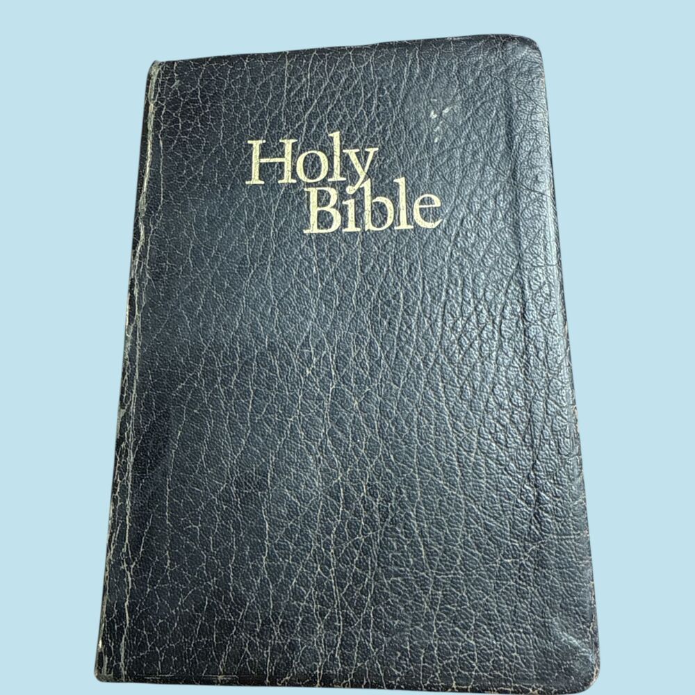 VTG 1950s Holy Bible KJV National Bible Press Black Leather w/ Color Plates